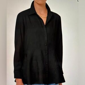 New - Long Sleeve Peplum Tiered Button Down